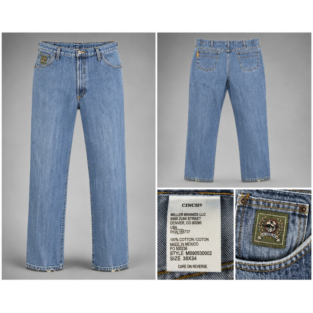 Cinch Men's Jeans 38x34 Blue Medium Wash Straight Leg Western Denim Cotton